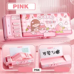 radhey preet Trendy Pretty & Cute Girl Print Multi Compartment Button Operated Password Protected Compass Box For Kids, Price For 1Pc | RP1108 Art Plastic Pencil Box image 5