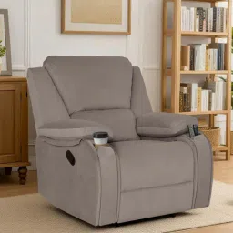 mintwud from pepperfry Taki Velvet 1 Seater Manual Recliner in Light Grey Colour with Hidden Cupholders-picture-39
