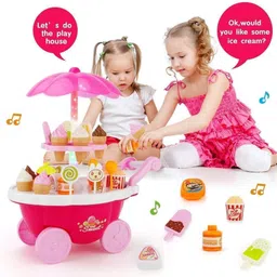 kobbet Ice-Cream Trolley Set with Pretend Role Play Candy Shopping Cart Learning Toys image 5