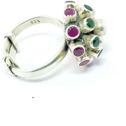 jsaj ROUND SHAPE HALF BALL RING WITH EMERALD STONE Sterling Silver Ruby Silver Plated Ring image 3