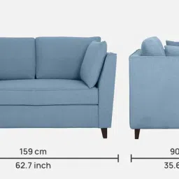 woodsworth from pepperfry Miranda Chenille Fabric 2 Seater Sofa In Ice Blue Colour image 2