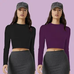 navyankaa Pack of 2 Casual Regular Sleeves Solid Women Purple Top-picture-19