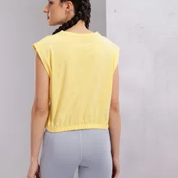 hrx by hrithik roshan Women Printed Round Neck Pure Cotton Yellow T-Shirt image 4