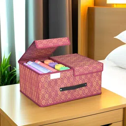 Small Foldable Wardrobe Organizer with Double Lid Storage Box-image-13