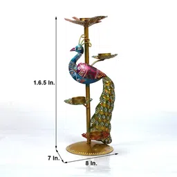 craft tree Metal Handpainted Decorative Peacock Tea Light Showpiece in Multicolor image 3