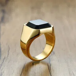 adhrit Vedansh Enterprises Stylish Silver,Gold&Titanium Plated Black Onyx Rings Brass Onyx Gold Plated Ring image 2