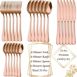 manishaware Premium - Lux Rosegold Flatware Serve for 6- 24 Pcs Stainless Steel Cutlery Set image 2