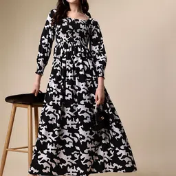 honky tonky Women Fit and Flare White, Black Maxi/Full Length Dress-picture-28