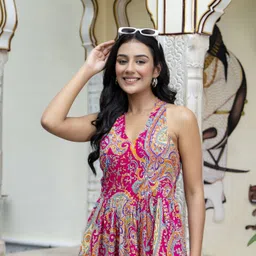 liaparo Women Fit and Flare Pink Midi/Calf Length Dress image 4