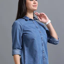 cazzba Women Regular Fit Solid Cut Away Collar Casual Shirt image 3