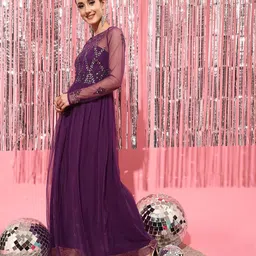 street9 Women Pleated Purple Maxi/Full Length Dress image 4
