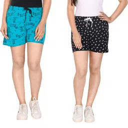 Pack of 2 Printed Women Dark Blue, Black Beach Shorts, Gym Shorts, Night Shorts, Regular Shorts, Basic Shorts, Running Shorts, Sports Shorts, Cycling Shorts-image-9