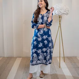 gosriki Women Chikan Embroidery Viscose Rayon Straight Kurta-picture-27