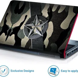 FineArts 4 in 1 Combo Pack with Laptop Skin Sticker Decal, Palmrest Skin, Screen Protector, Key Guard for 15.6 Inch Laptop - Camouflage Star Combo Set image 2