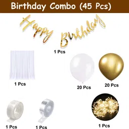 ttimmo4 White and Golden with Net Curtain Happy Birthday Decoration Kit Combo image 2