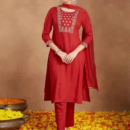 janasya Women Viscose Rayon Kurti Pant Dupatta Set image 2