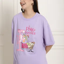 metronaut Typography, Printed Women Round Neck Cotton Blend Purple T-Shirt image 3