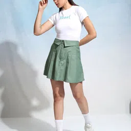 tokyo talkies Women Solid A-line Green Skirt image 3