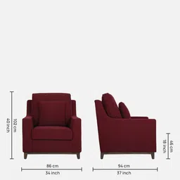 woodsworth from pepperfry Diego Fabric 1 Seater Sofa In Garnet Red Colour image 2