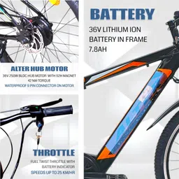 alter 26" 002S PRO ELECTRIC CYCLE | 95% PRE- ASSEMBLED WITH CHARGER (BLACK & ORANGE) 26 inches Single Speed Lithium-ion (Li-ion) Electric Cycle image 3