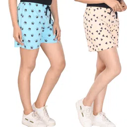 styleaone Pack of 2 Printed Women Light Blue, Beige Beach Shorts, Gym Shorts, Night Shorts, Regular Shorts, Basic Shorts, Running Shorts, Sports Shorts, Cycling Shorts image 3