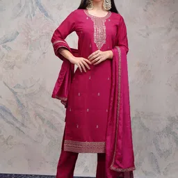 vishudh Women Cotton Blend Kurta Palazzo Set image 3