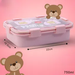 hm evotek Cute Bear Bento Box for Kids – Durable, Leakproof & Safe Materials 3 Containers Lunch Box image 2