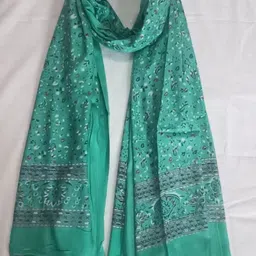 aayat fashion Cotton Blend Printed Light Green Women Dupatta image 1