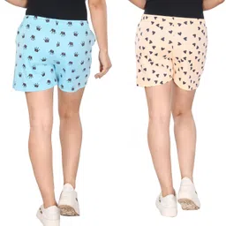 styleaone Pack of 2 Printed Women Light Blue, Beige Beach Shorts, Gym Shorts, Night Shorts, Regular Shorts, Basic Shorts, Running Shorts, Sports Shorts, Cycling Shorts image 2