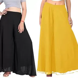 arc Pack of 2 Women Flared Black, Yellow Georgette Trousers-picture-26