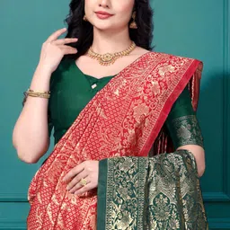 jay khodiyar embroidery Woven, Floral Print, Geometric Print Bollywood Jacquard Saree image 3