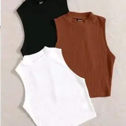 tusi Pack of 3 Casual Sleeveless Self Design Women Black Top-picture-18