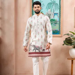 koshin Men Cotton Blend Kurta Pyjama Set image 4