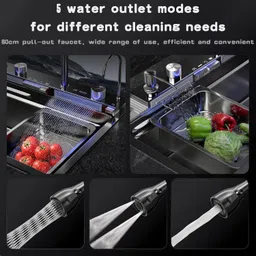 q-image Digital Display LED Panel Kitchen Sink, All in One 30X18X9 INCH Led Lights with Digital Display Screen 5 Piano Key Switch Sink 30X18 Inch Under Counter Basin image 3