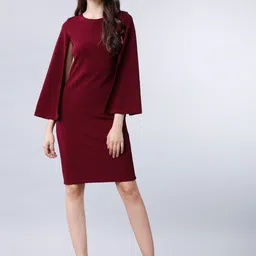 tokyo talkies Women A-line Maroon Midi/Calf Length Dress-picture-27