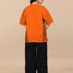 just roar Women Solid Round Neck Cotton Blend Orange T-Shirt image 3