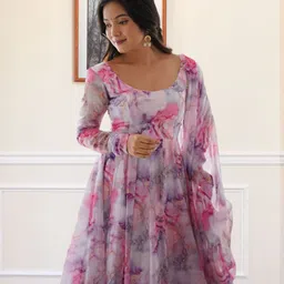 trijal fab Women Georgette Kurta Dupatta Set image 3