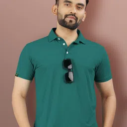 vebnor Men Solid Polo Neck Polyester Green T-Shirt-picture-23