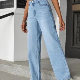 houseofcommon Women Flared High Rise Light Blue Jeans-picture-45