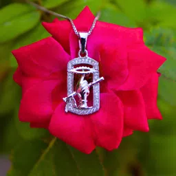 Zarkan 925 Hallmark Pure Silver Diamond Krishna Murli Pendant With Chain Rhodium Cubic Zirconia Sterling Silver Pendant image 2