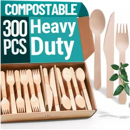 ucorps Premium Wooden Forks, Knives, and Spoons Disposable Wooden Cutlery Set-picture-32
