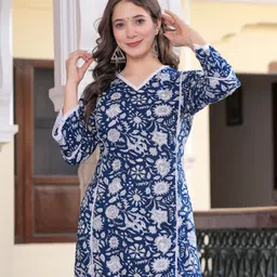 kjfab Women Printed Pure Cotton Straight Kurta image 4