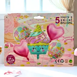 king collection Printed Cupcake Happy Birthday Foil Balloon Cute Cupcake, Heart & Round Balloons Balloon image 2