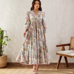 Women Gathered White Maxi/Full Length Dress-image-19