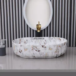 cluster Designer Matt Finish Over Counter Wash Basin For Bathroom, Hotel & Restaurants | Oblong Shaped (550 x 350 x 145 mm) | Matt Marble Table Top Basin-picture-29