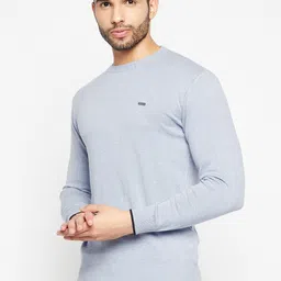 duke Men Solid Round Neck Light Blue Sweater image 3