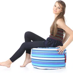 txor Large Cotton Canvas Stripes Printed Round Bean Bag Footstool With Bean Filling image 5