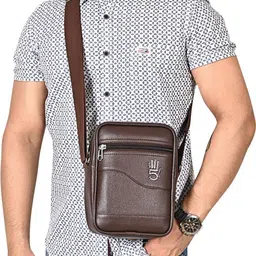 lappee Brown Men Sling Bag Tourister Leather Sling Bag For Men Travel Side Mobile Crossbody Document Bag-picture-19