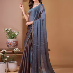 qvidya Solid/Plain Bollywood Organza, Silk Blend Saree image 3