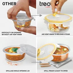 treo All Fresh Glass Tiffin Set of 2, 320ml Each | Leakproof | Microwave & Oven Safe 2 Containers Lunch Box image 2